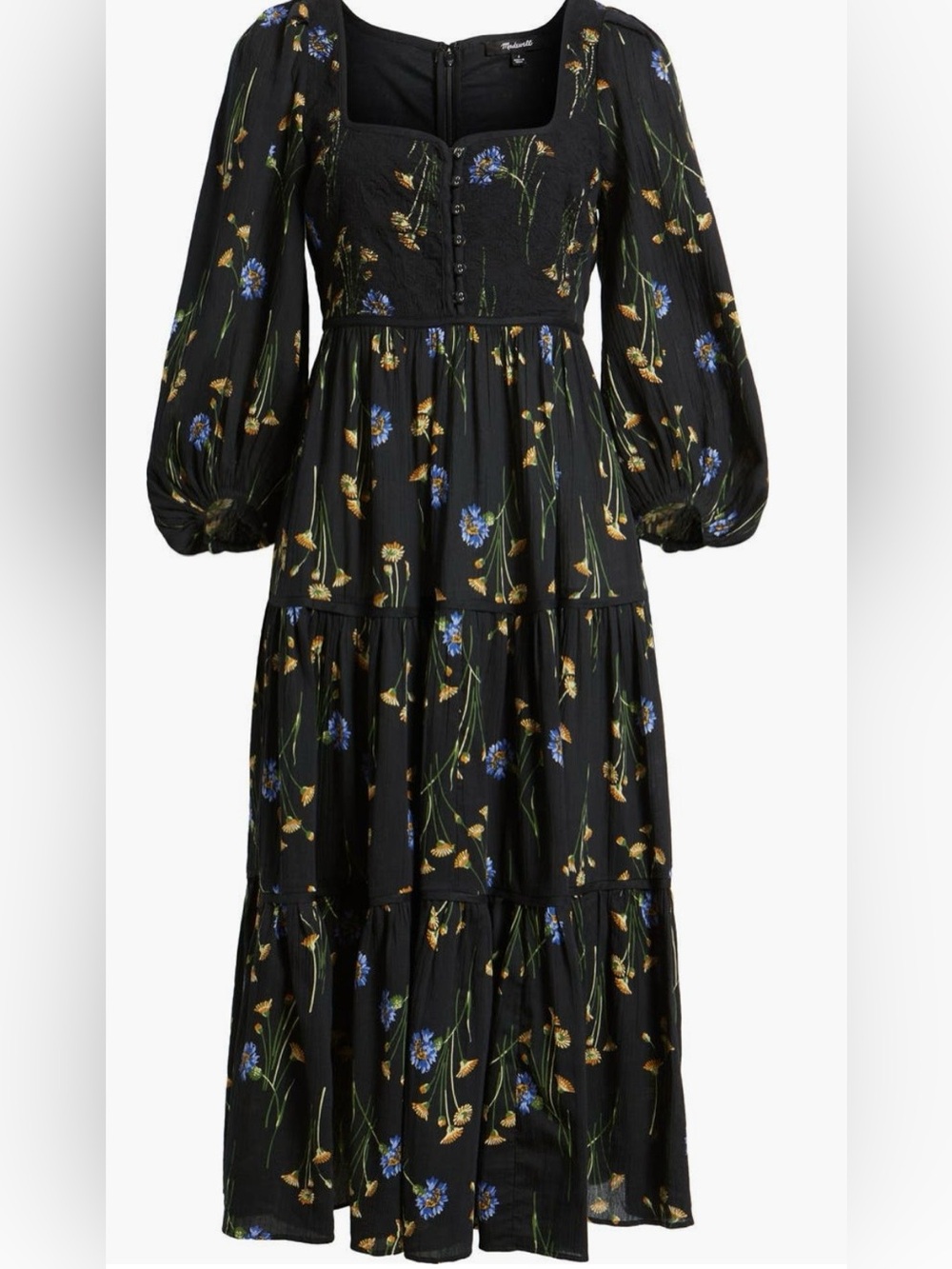 Madewell Xiomara Cotton
Romantic Black Floral Midi
Dress Sweetheart Neckline 6